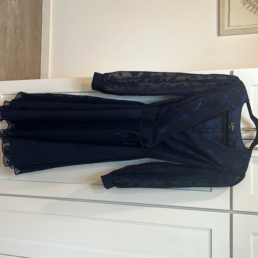 Navy, long sleeve, v neck, midi dress